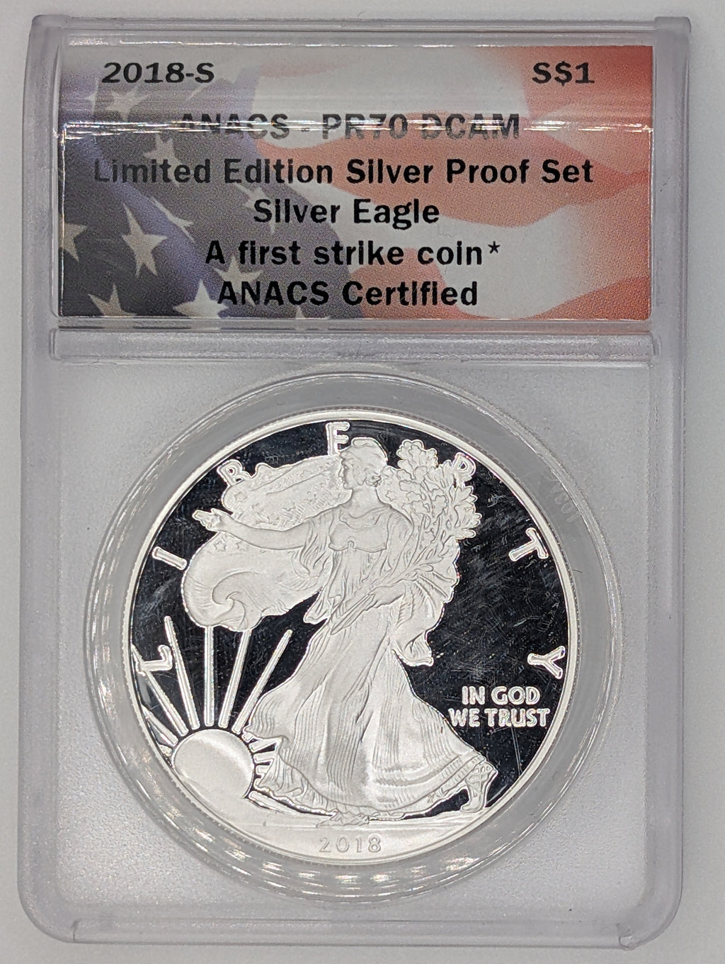 2018-S American Silver Eagle — Proof — ANACS PR70