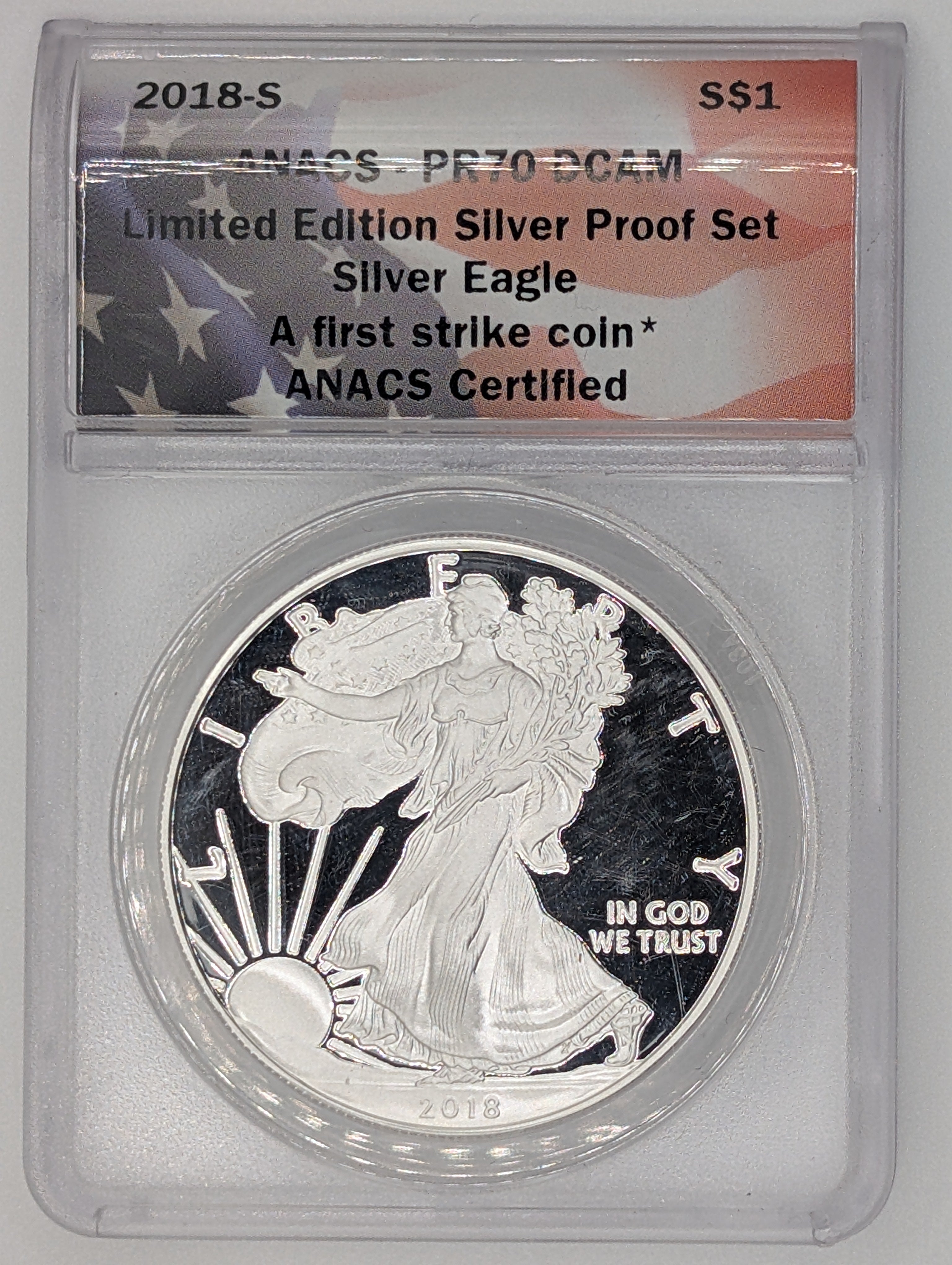 2018-S American Silver Eagle — Proof — ANACS PR70