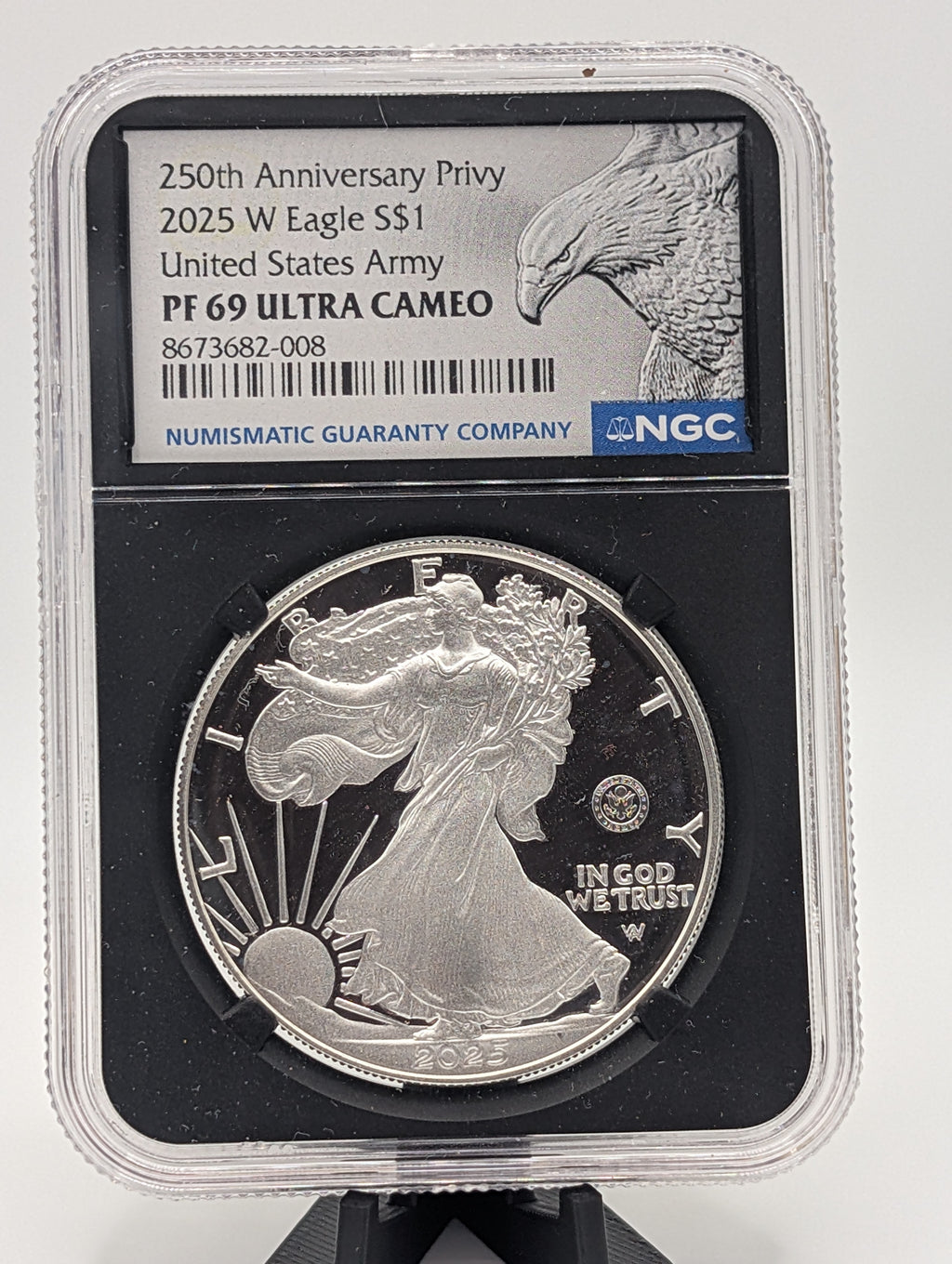 2025-W American Silver Eagle — 250th Anniversary U.S. Army Privy — NGC PF69