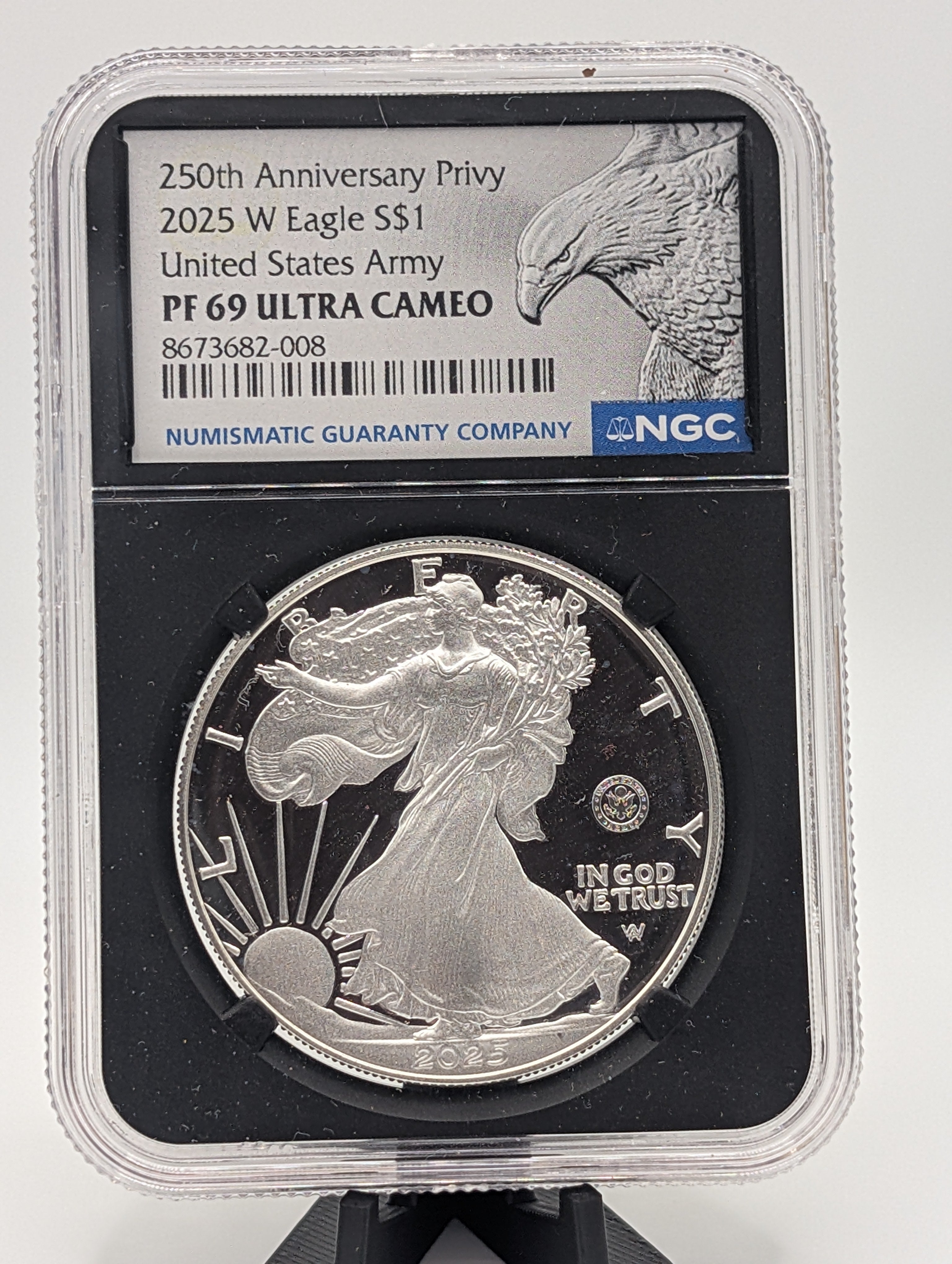 2025-W American Silver Eagle — 250th Anniversary U.S. Army Privy — NGC PF69