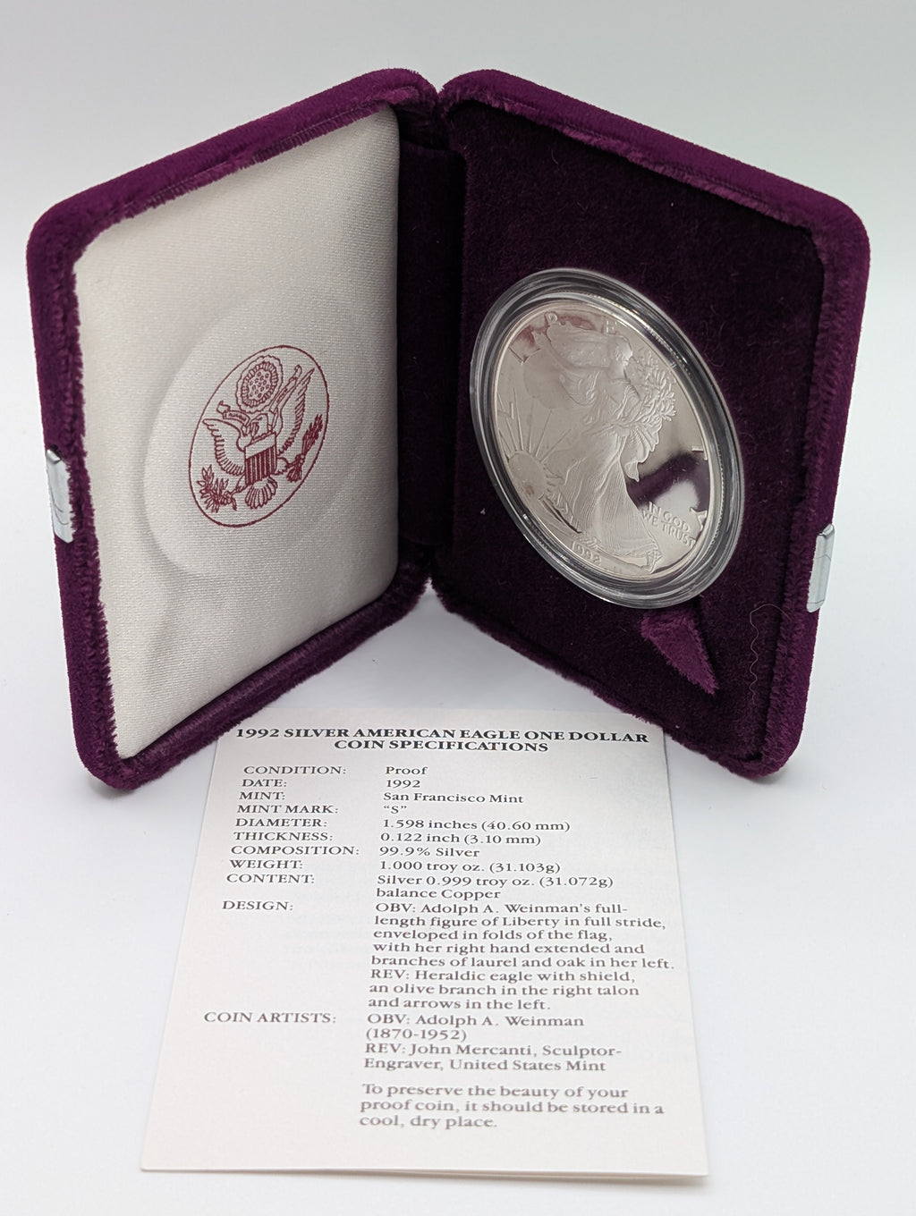 1992-S American Silver Eagle (OGP)
