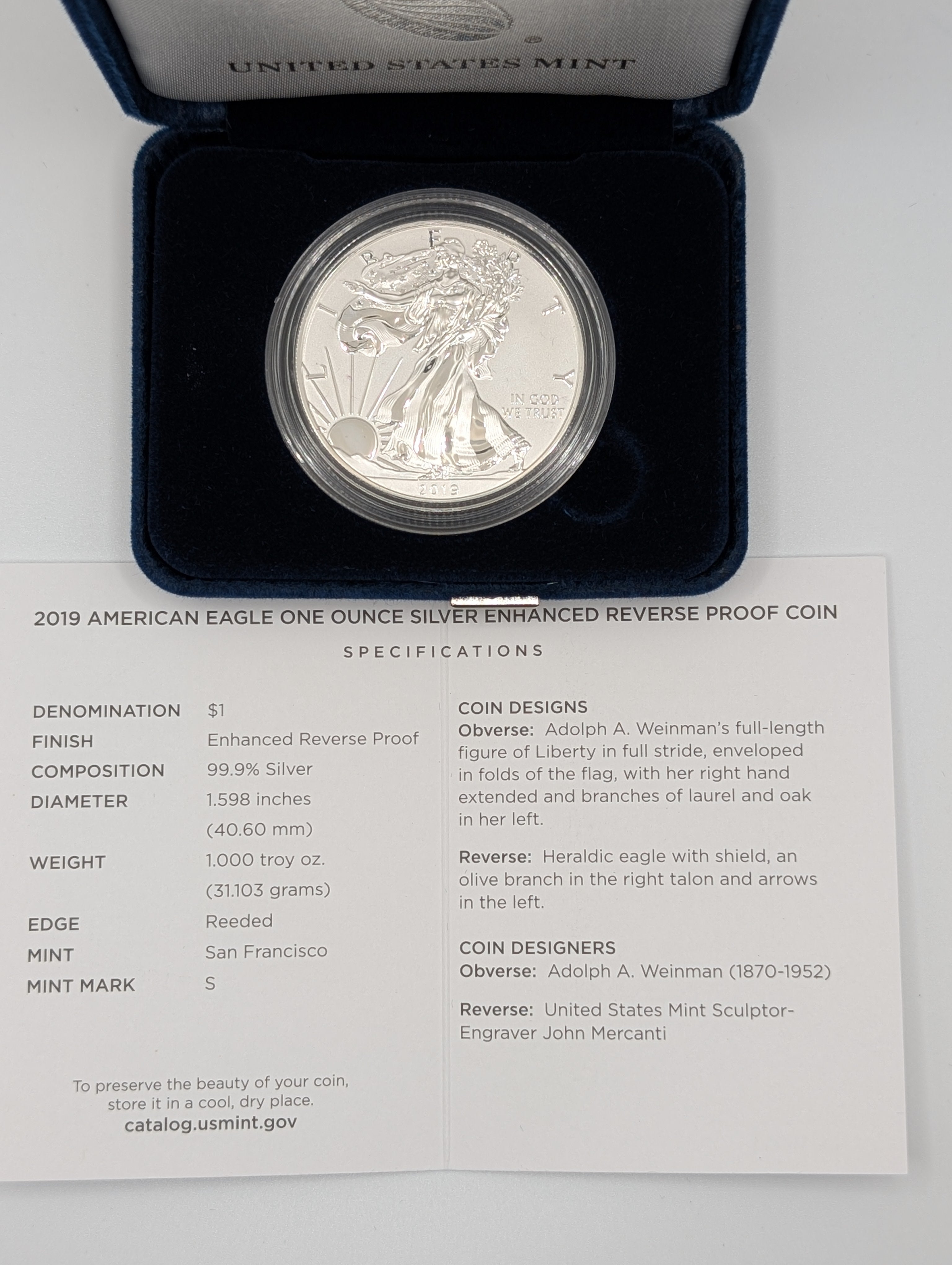 2019-S American Silver Eagle — Enhanced Reverse Proof (OGP)