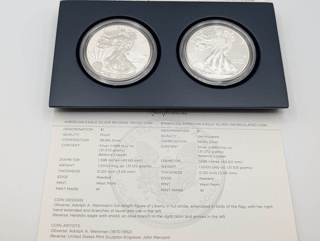 2013-W American Silver Eagle 2-Coin Set — Enhanced Reverse Proof & Uncirculated Coin (OGP)