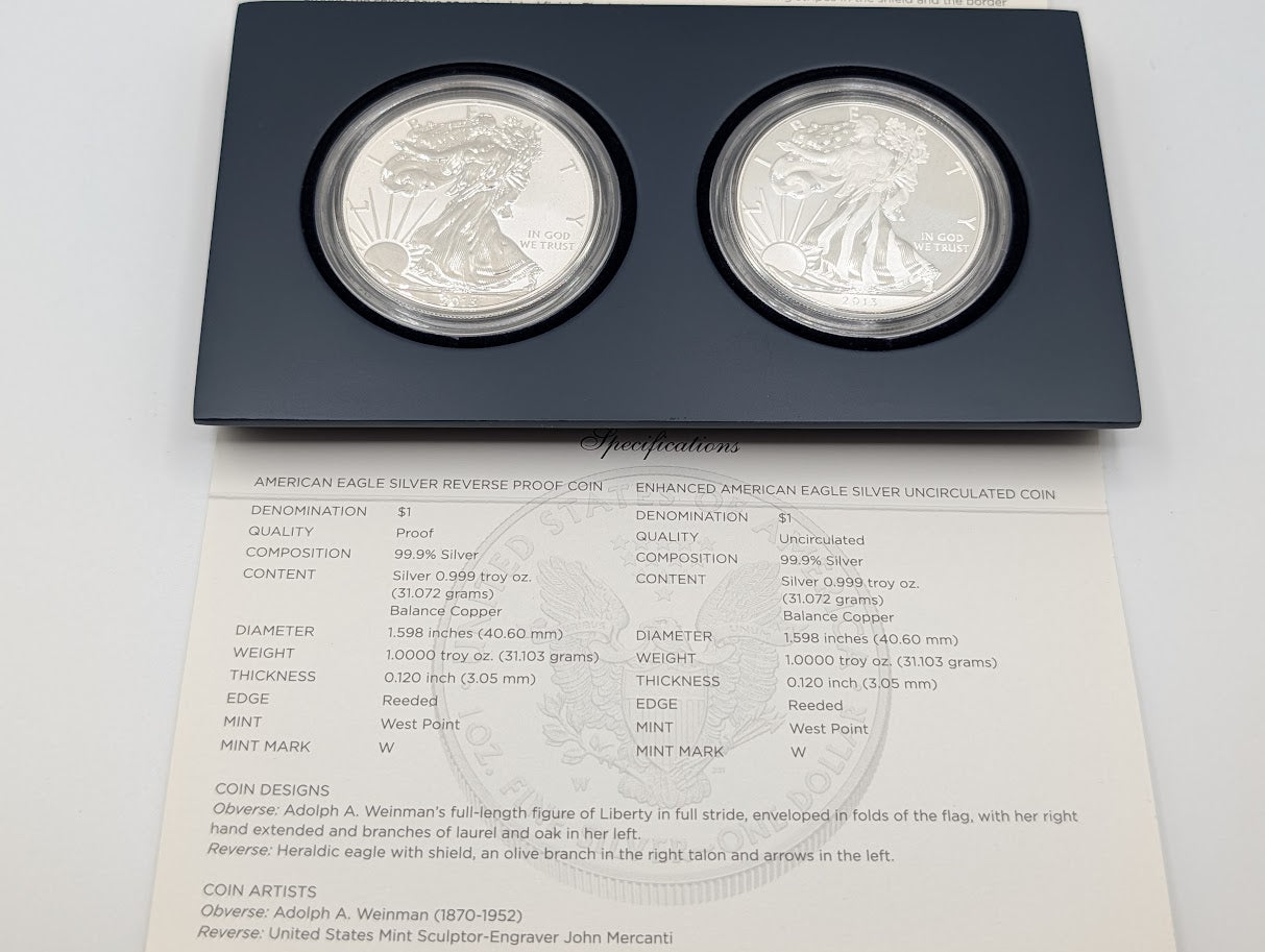 2013-W American Silver Eagle 2-Coin Set — Enhanced Reverse Proof & Uncirculated Coin (OGP)